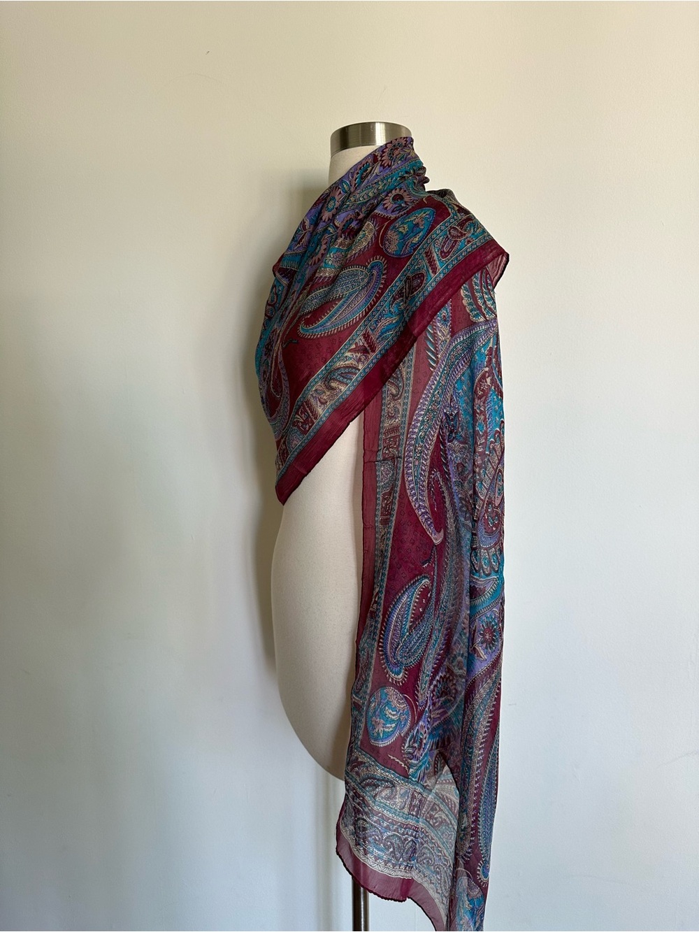 Vintage Silk Bohemian Style Print Long Scarf